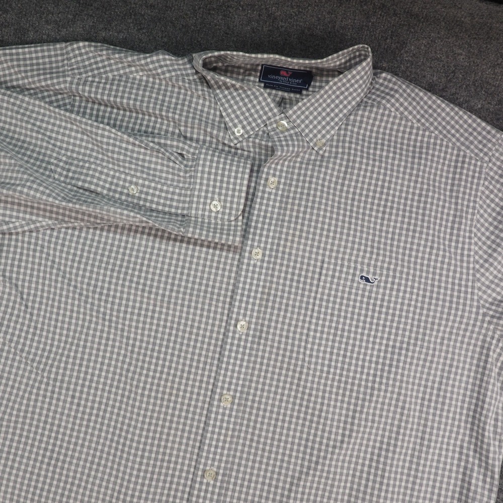 Vineyard Vines Shirt Mens XL Slim Fit Tucker Gray Gingham Preppy Coastal Whale